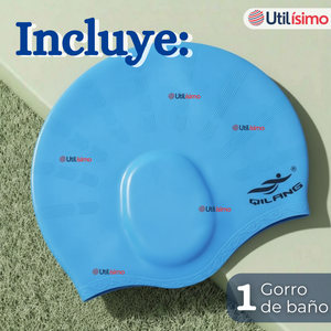 Gorro Gorra Natación Con Protector De Orejas Silicona Azul 12 años En Adelante