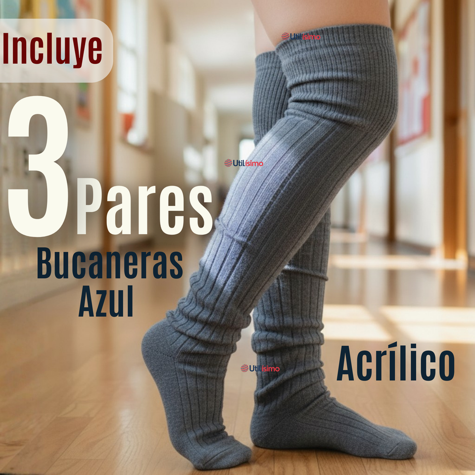 Pack 3 Bucaneras Escolares Calcetines Acrílico Gris Premium Niña y Juvenil