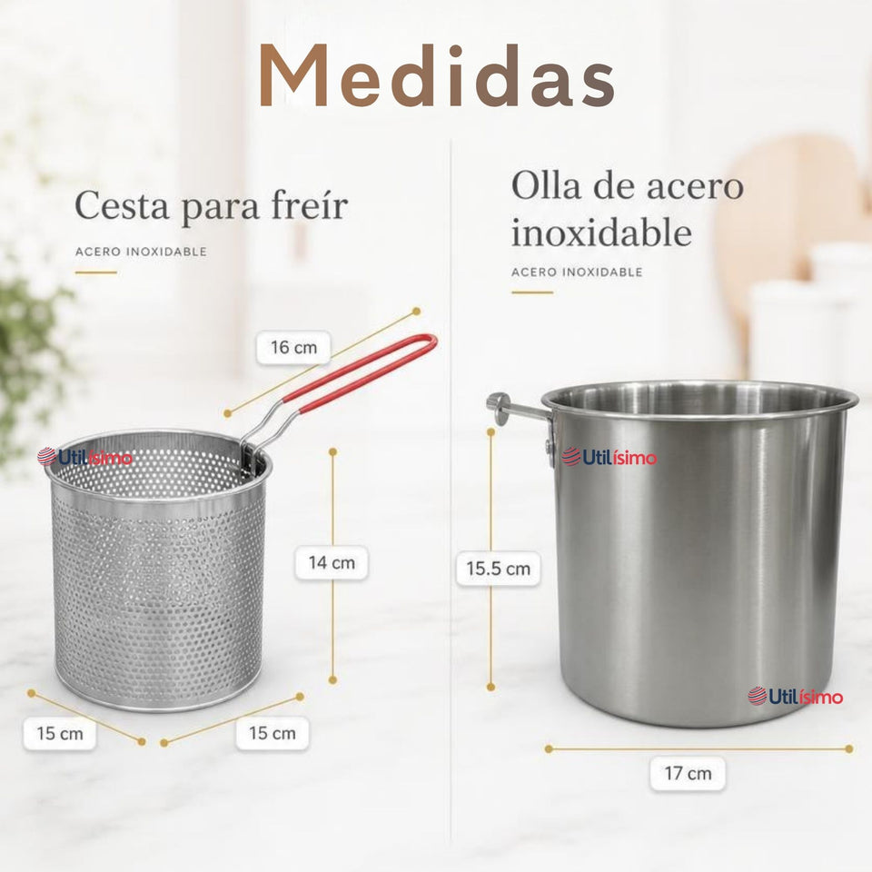 Olla Freidora Multiusos 3 en 1 Capacidad 3.5L Acero Inoxidable