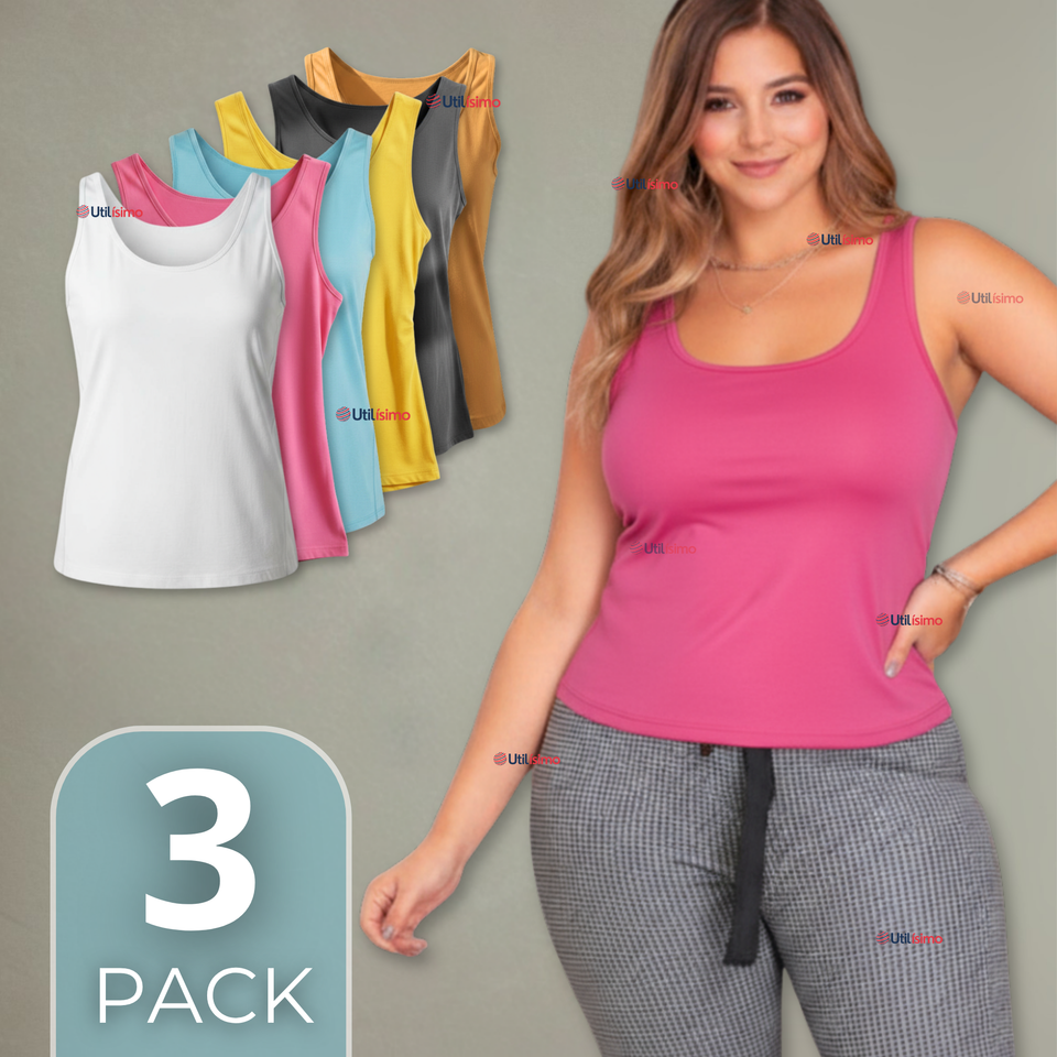 Pack 3 Poleras Camisetas Sin Mangas Fibra De Bambú Básicas Lisa Elástica Mujer Colores Surtidos