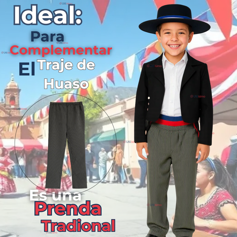 Pantalón Huaso Niño Gris con Rayas Fiestas Patrias