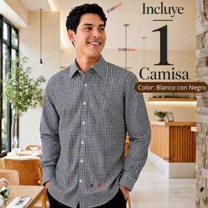 Camisa Cuadrille Hombre Azul Clásica Regular Fit Manga Larga