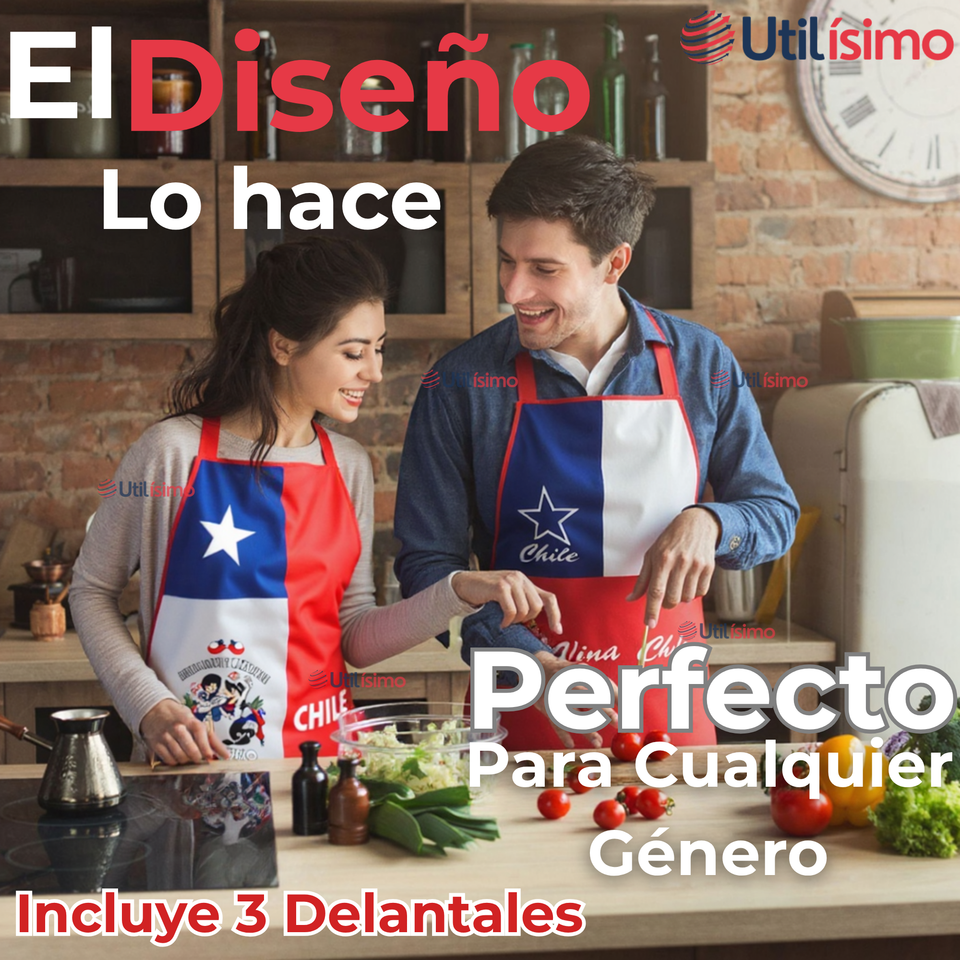 Pack 3 Delantal Cocina Chile Fiestas Patrias Bandera Chilena 60X90 CM Surtidos
