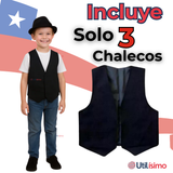Pack 3 Chaleco Bolero Nortino Niño Fiestas Patrias Negro