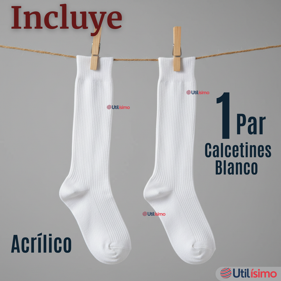 Calcetín Escolar Largo Acrílico Blanco Niñas Juvenil
