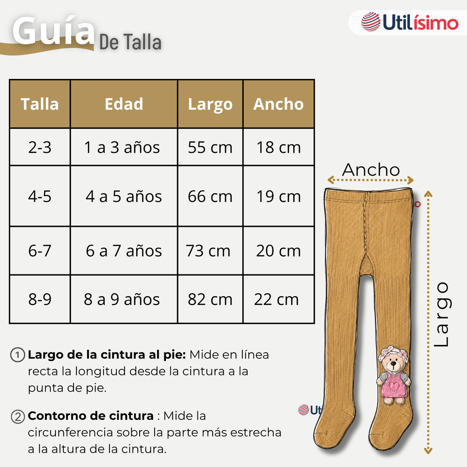 Panty 3D Osito Café Tejida Niña Ballerina 78% Algodón Premium