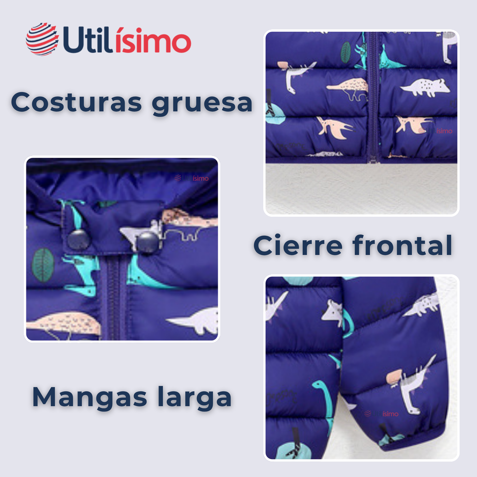Parka Térmica Con Capucha Y Orejitas Estampado Dinosaurio Niño