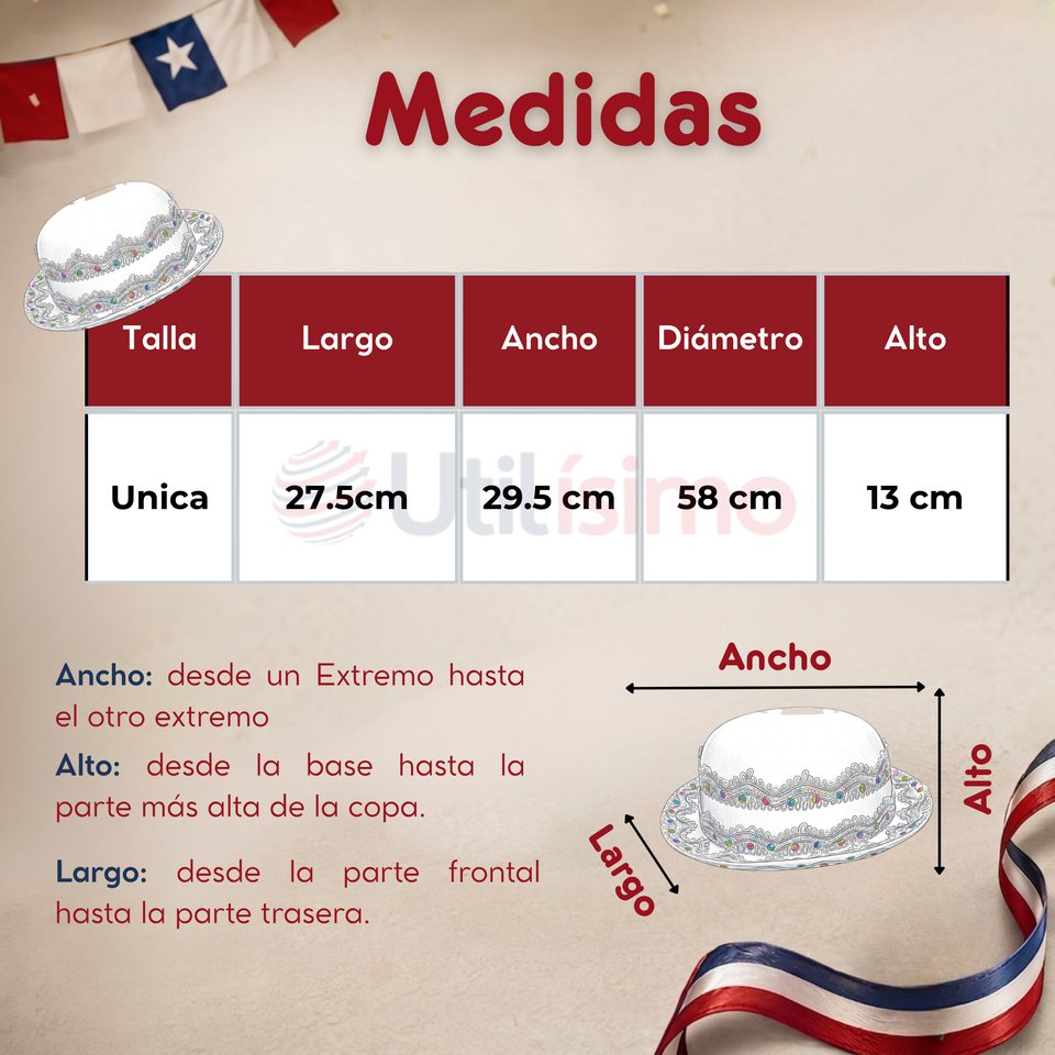 Sombrero Gorro Caporal Mujer Fiestas Patrias Blanco Baile Típico