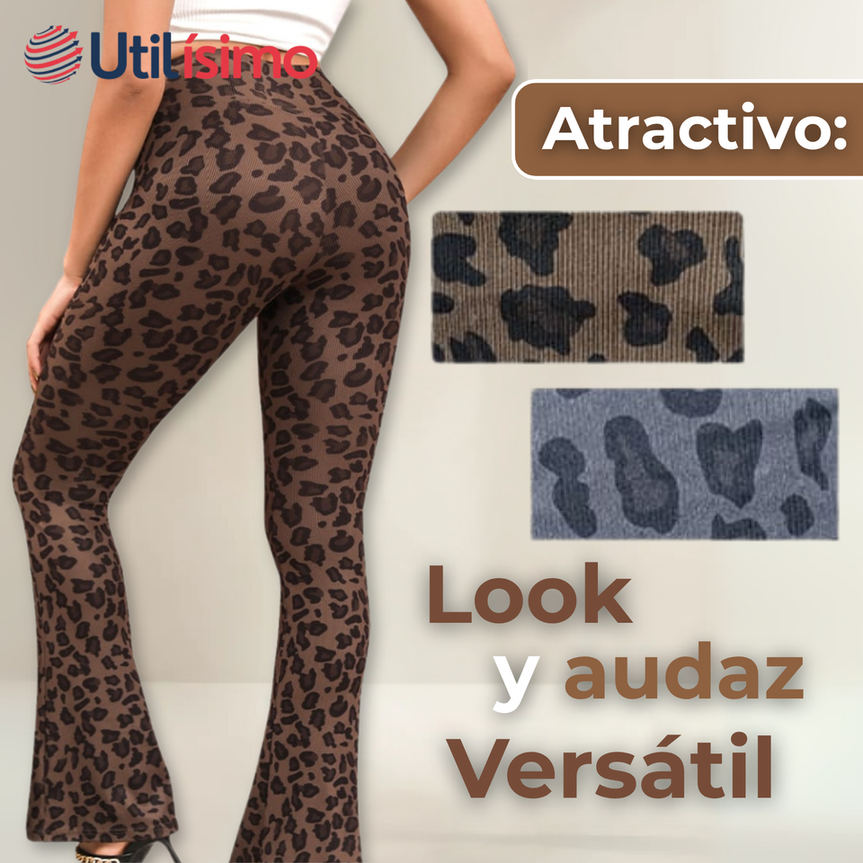 Calza Palazzo Con Diseño Leopardo Polar Tiro Alto Mujer Leggings