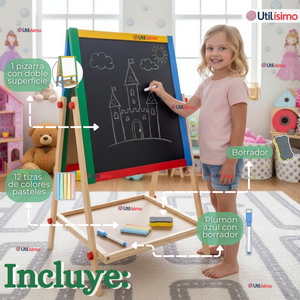Pizarra Infantil 2 en 1 Tiza Plumon Magnética Estilo Montessori 64cm