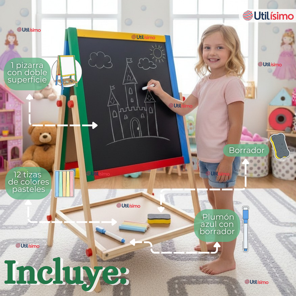 Pizarra Infantil 2 en 1 Tiza Plumon Magnética Estilo Montessori 64cm