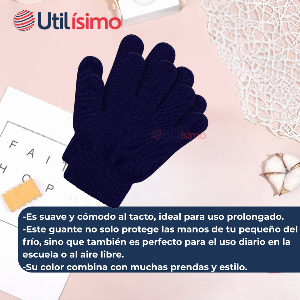 Guantes 14cm Escolares Niña y Niño Azul Oscuro Unisex
