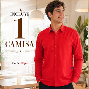 Camisa Roja Huaso Clásica Regular Fit Casual Manga Larga