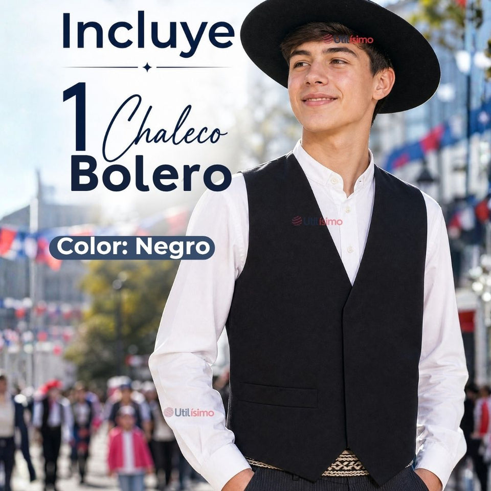Chaleco Bolero Negro Tradicional Juvenil Fiestas Patrias