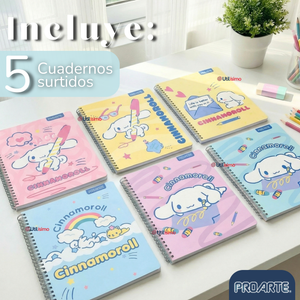 Pack 5 Cuadernos Universitarios Cinnamoroll 100 Hojas Proarte Diseño Surtido