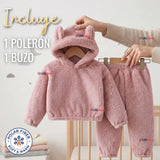 Buzo Polerón Conjunto Polar Niña Capucha Orejitas Rosa
