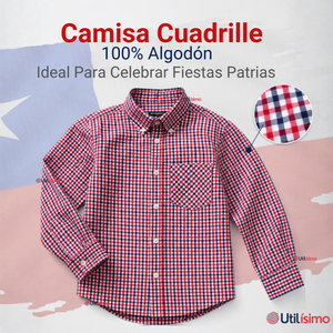 Camisa Huaso Cuadrillé Cuadro Manga Larga 100% Algodón Azul Rojo Casual