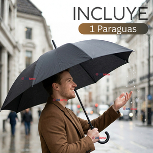 Paraguas Impermeable Grande 113Cm Sombrilla Automática Mango Largo Negro