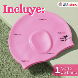 Gorro Gorra Natación Baño Con Protector De Orejas Silicona Color Rosado 12 años En Adelante