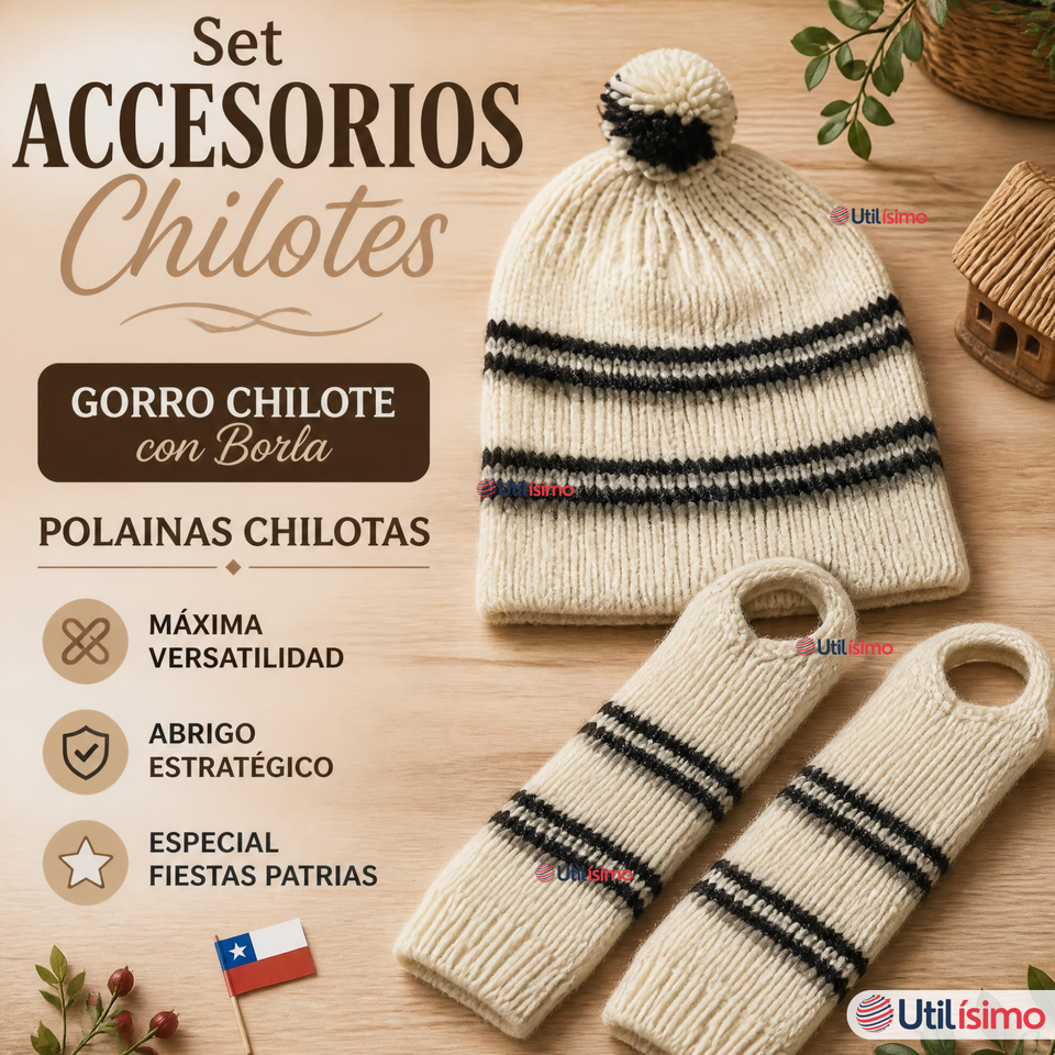 Pack 3 Set Chilote De Gorro Polainas Tipico Niño Fiestas Patrias
