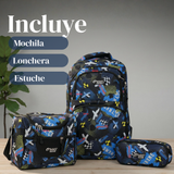 Mochila Bolso Escolar + Lonchera + Estuche 45Cm Niño Tela Oxford Extreme