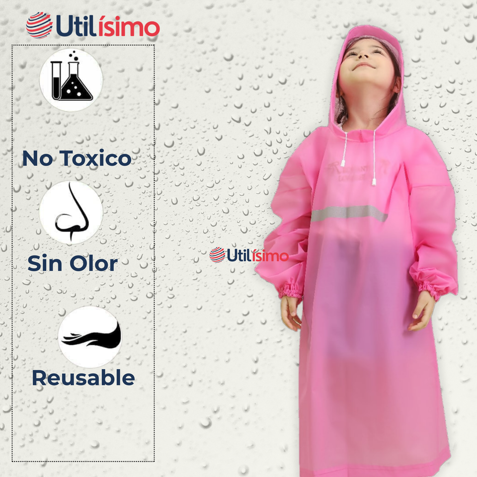Poncho Impermeable Niña Tiras reflectantes Rosado