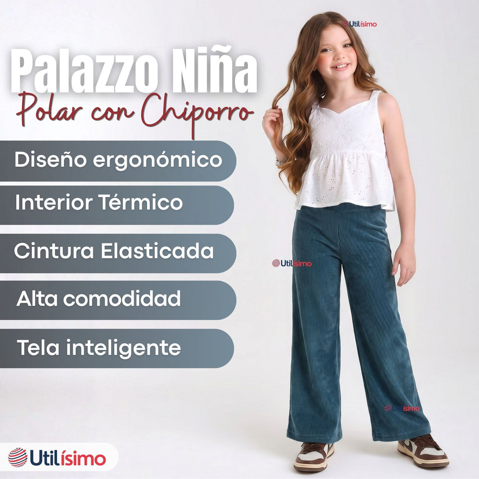 Calza Palazzo Polar Con Chiporro Niña Elasticada Térmica Verde Agua