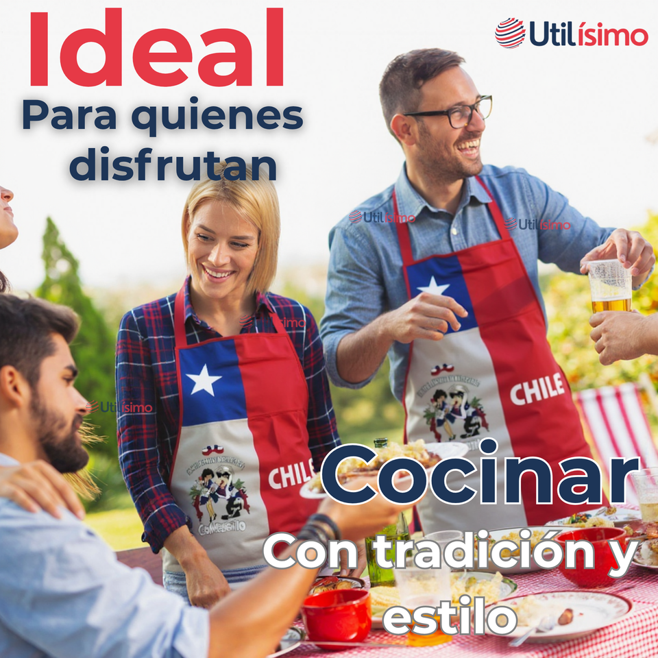 Delantal Cocina Chile Fiestas Patrias Bandera Chilena 60X90 CM Condorito