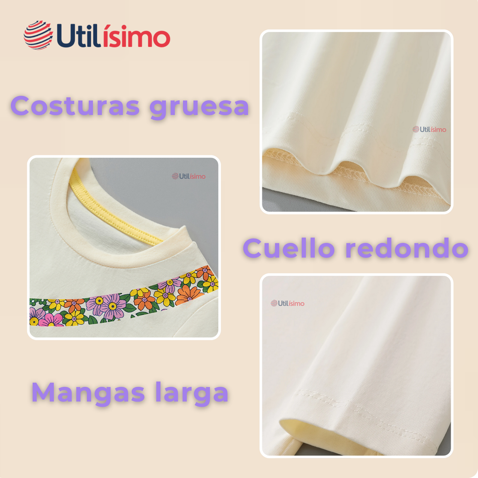 Polera Manga Larga Niña 100% Algodón Guitarra Blanco Camiseta