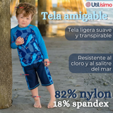 Traje de Baño Manga Larga Pantalón Corto 2 Piezas Corte Split Niño 3 a 9 años Blue
