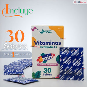 Vitaminas + Probióticos Niños 30 Sobres FNL Mini 3 Billones Sabor Sin Sabor