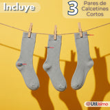Pack 3 Calcetínes Escolares Corto Algodón Gris Niño y Niña