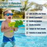 Pack 2 Pistolas Lanza Agua Dinosaurio Color Verde Juguete 30cm Niño