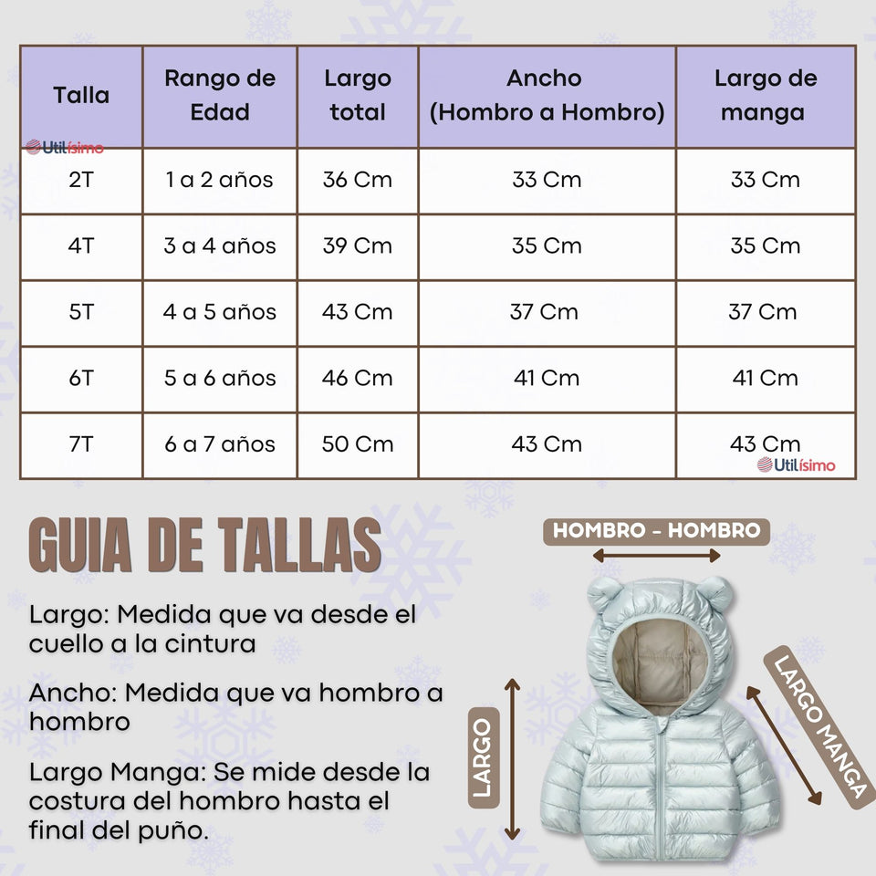 Parka Bebé Niña Celeste Térmica Acolchada Con Orejitas Sweet Sky