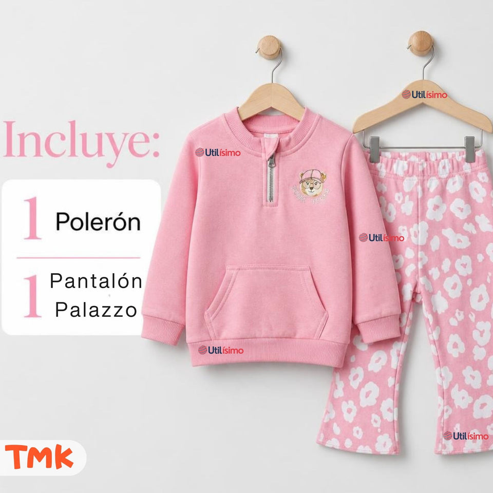 Conjunto 2 Piezas Polerón y Pantalón Buzo 100% Algodón Niña Tedmimak Beautiful flowers
