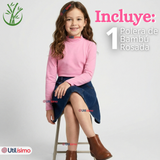 Polera Camiseta Bambú Rosada Cuello Beatle Primera Capa Manga Larga Niña