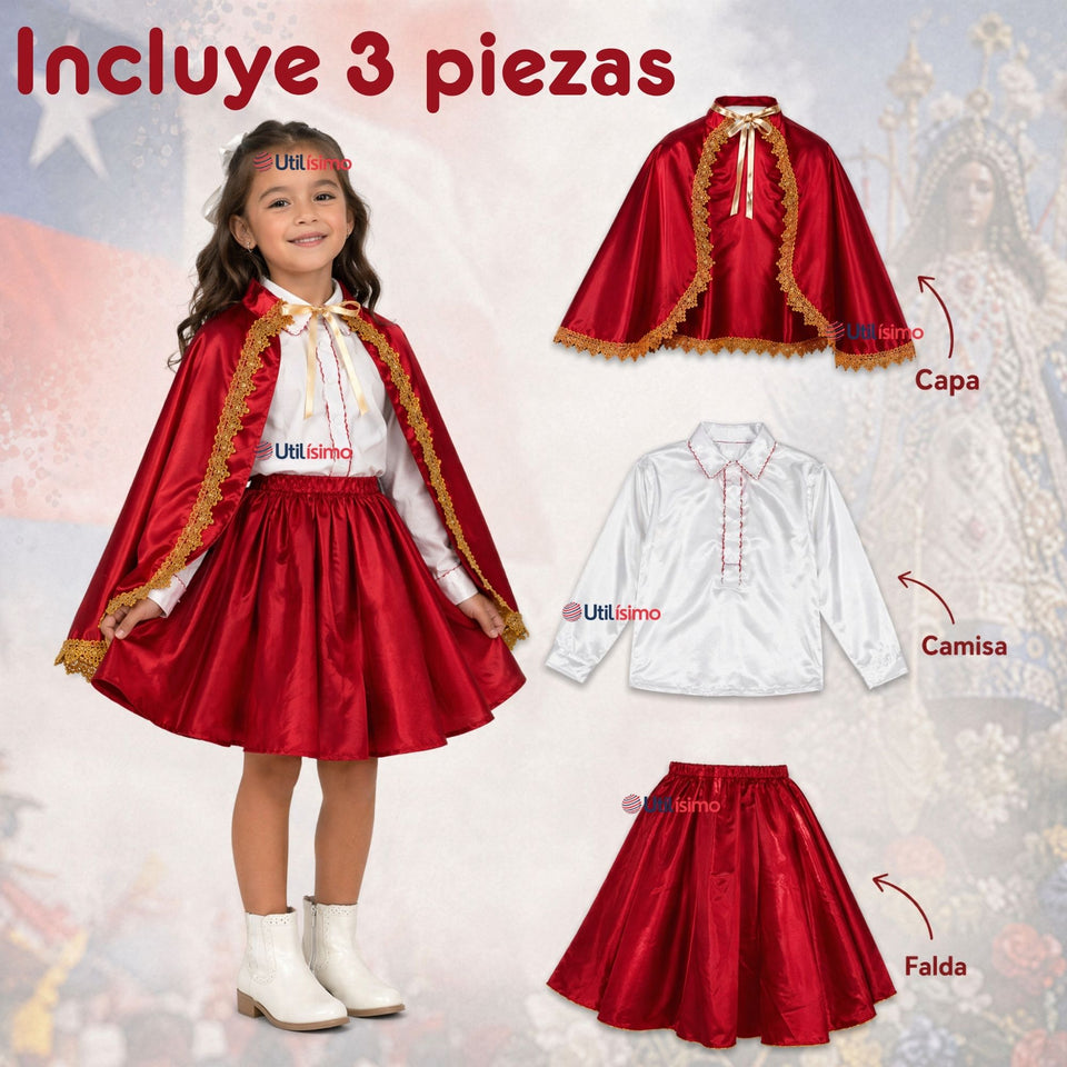 Traje Tirana Diablada Rojo 3 Piezas Niña Baile Típico Fiestas Patrias