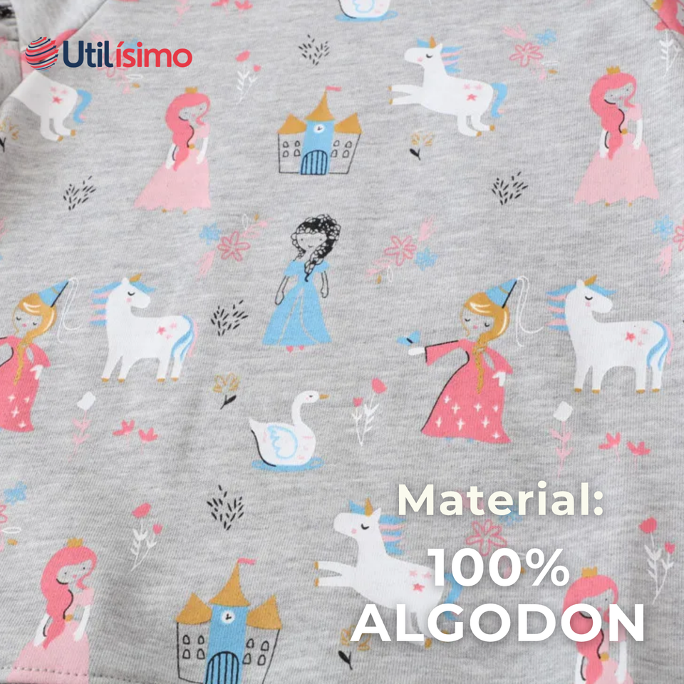 Polerón Algodón Cuello Redondo Niña Gris Princesas