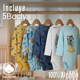 Pack 5 Bodys Manga Larga 100% Algodón Bebé Niño Wild Tiger