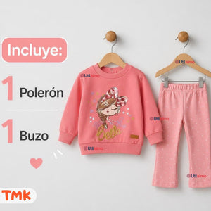 Conjunto 2 Piezas Polerón y Pantalón 100% Algodón Tedmimak Bebé Niña Beautiful pink