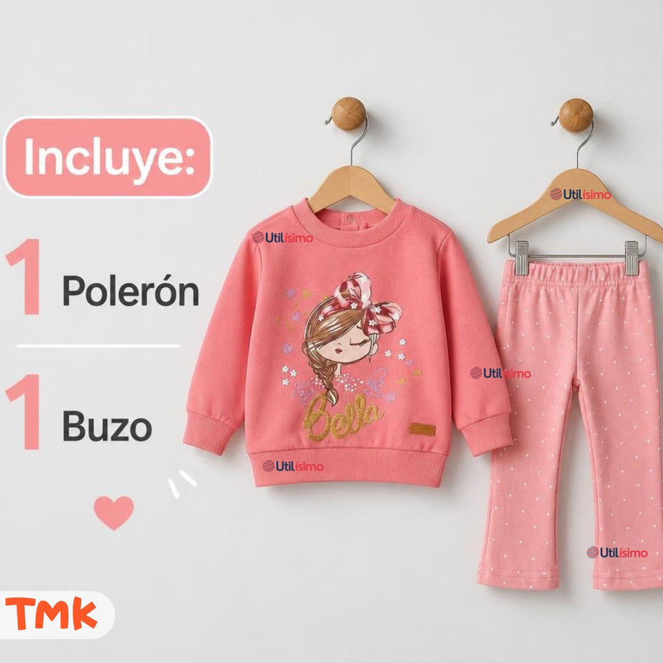 Conjunto 2 Piezas Polerón y Pantalón 100% Algodón Tedmimak Bebé Niña Beautiful pink