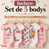 Pack 5 Bodys Manga Corta %100 Algodón Tedmimak Niña Pink Bunny