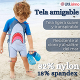 Traje de Baño Enterito Con Cremallera Manga Larga Niño 2 a 6 años Gray Shark