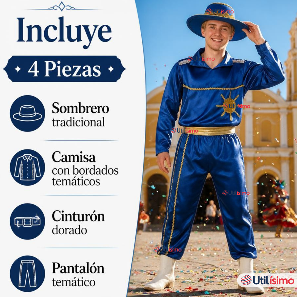 Traje Caporal Típico Completo Con Sombrero Azul Hombre Fiestas Patrias