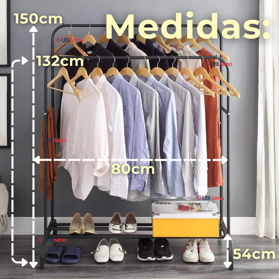 Perchero Organizador Colgante de Ropa Doble Barra Tendedero Acero