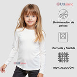 Pack 6 Camisetas Algodón Manga Larga Polera Niña Primera Capa Blanco y Negro