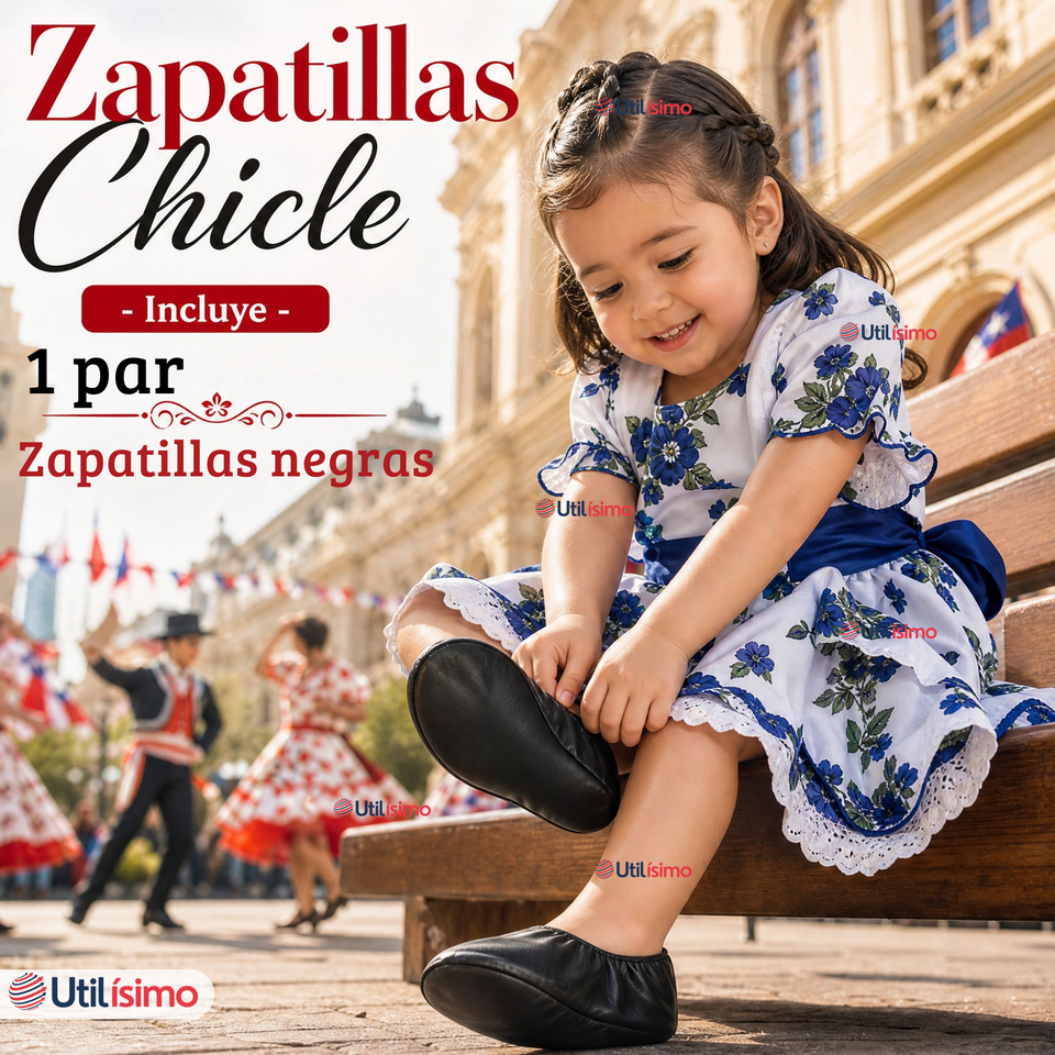 Zapatillas Chicle Negras Niña Bailes Danza Fiestas Patrias Talla 24-29