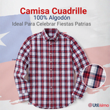 Camisa Huaso Cuadrillé Cuadro Manga Larga 100% Algodón Azul Blanco Casual
