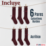 Pack 6 Calcetínes Escolares Largo Acrílico Burdeo Niñas Juvenil Color Vino