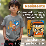 Polera Brainrots 100% Algodón Manga Corta Niño Tralalero Gris Claro